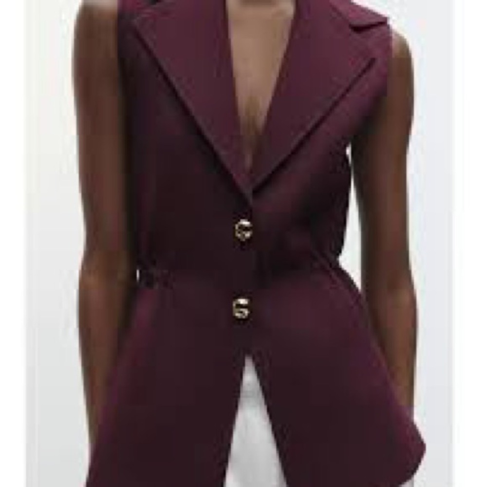 Zara Burgundy Sleeveless Blazer Vest, size S